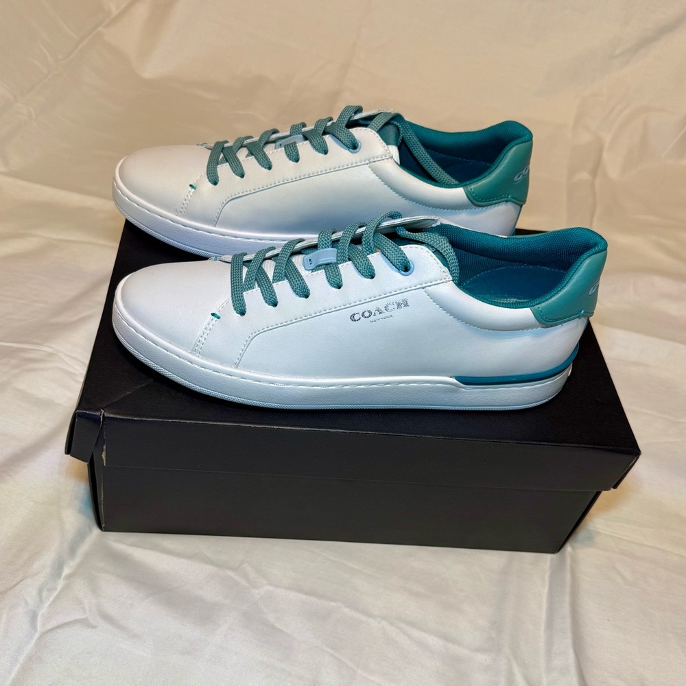 Coach Optic White and Blue Green Leather Low Tops